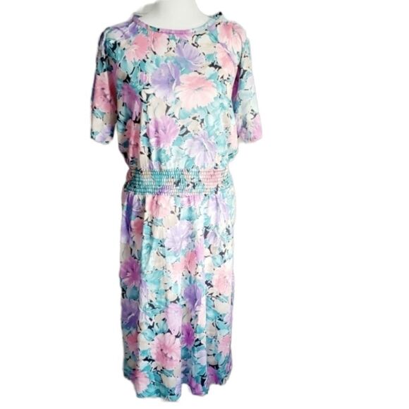 Vintage 70's Bright Tropical Shirt Waist Dress - Picture 1 of 8